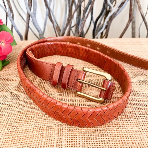 Rag & Bone Herringbone Leather Belt Brown with Roller Buckle. - Picture 1 of 9